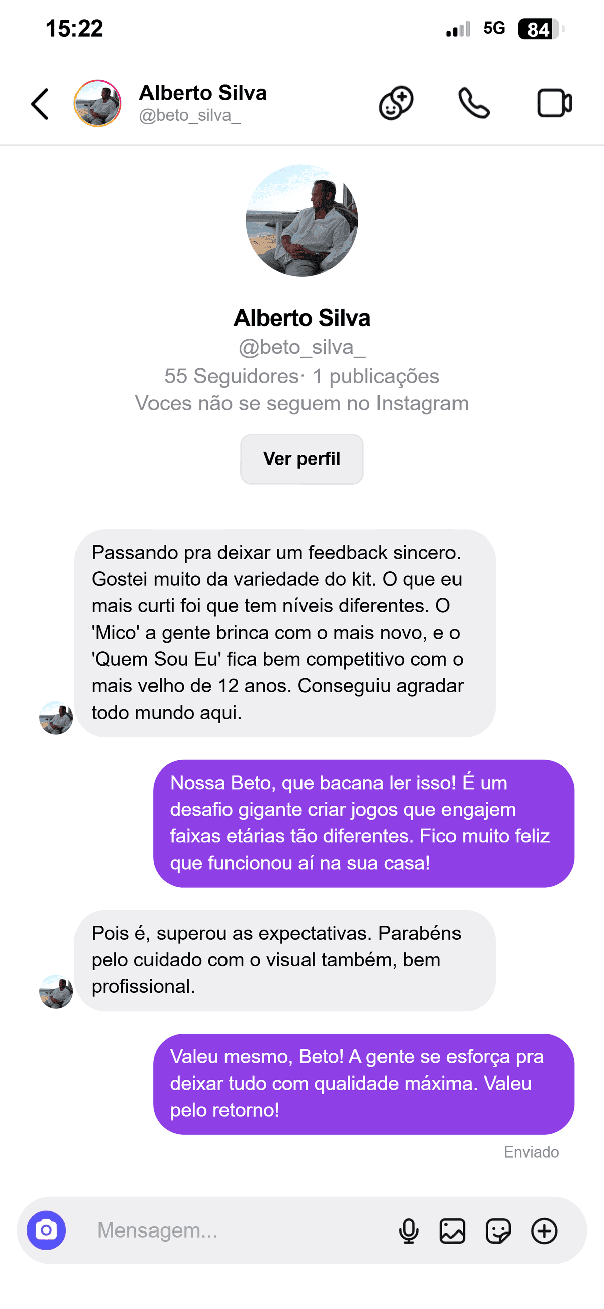 Conversa no Instagram com Alberto sobre os jogos bíblicos