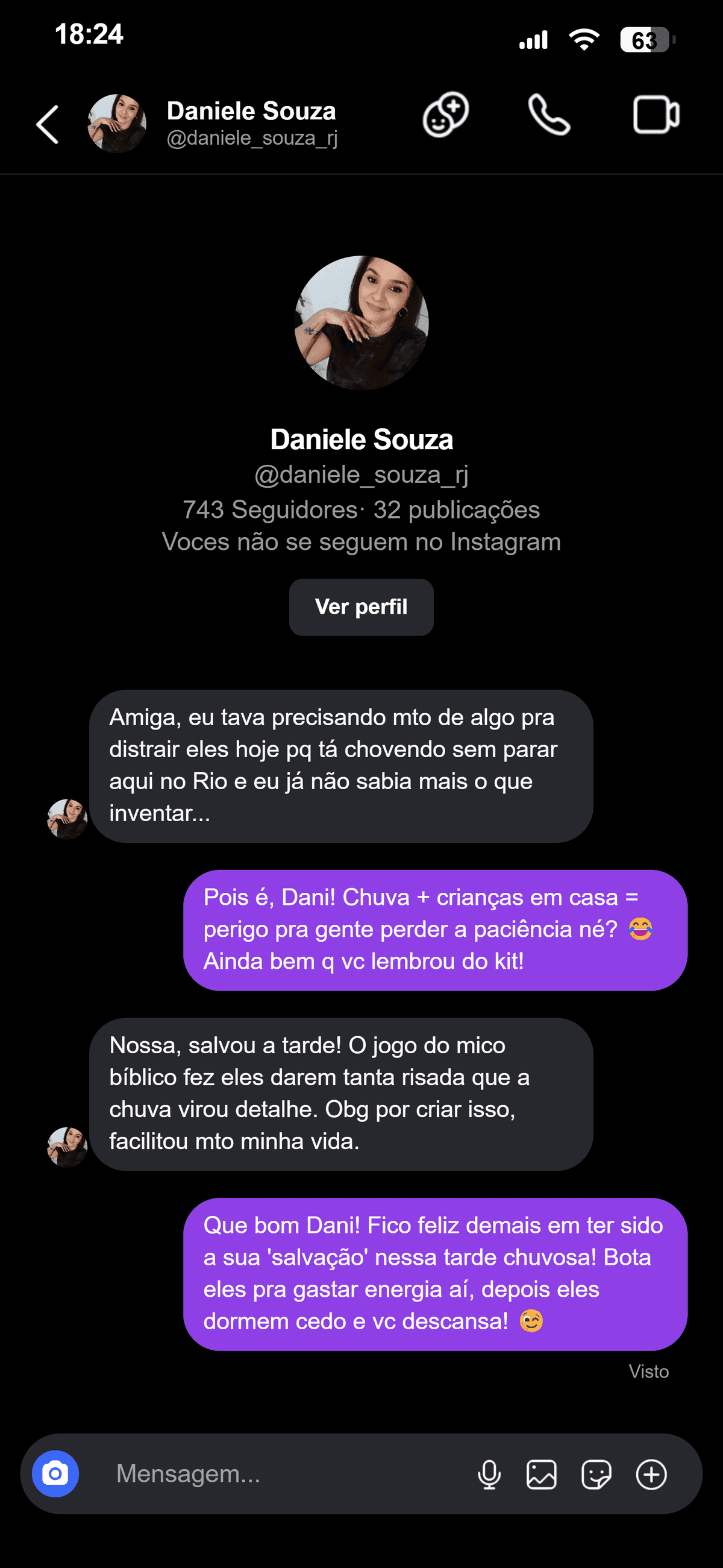Conversa no Instagram com Daniele sobre os jogos bíblicos