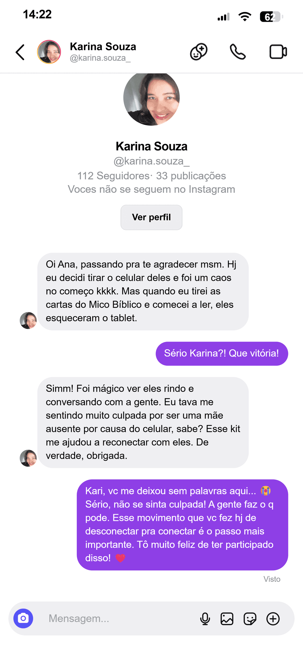 Conversa no Instagram com Karina sobre os jogos bíblicos