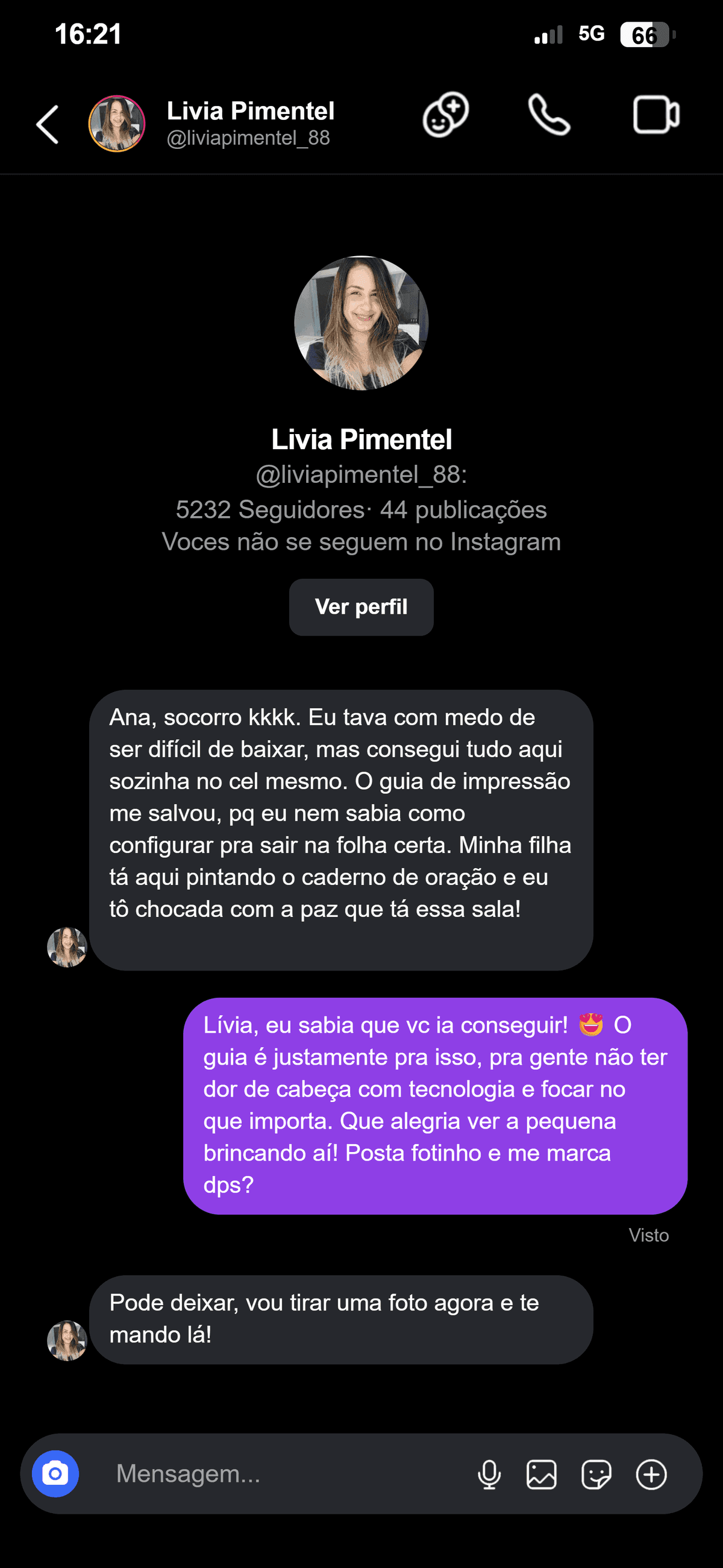 Conversa no Instagram com Livia sobre os jogos bíblicos