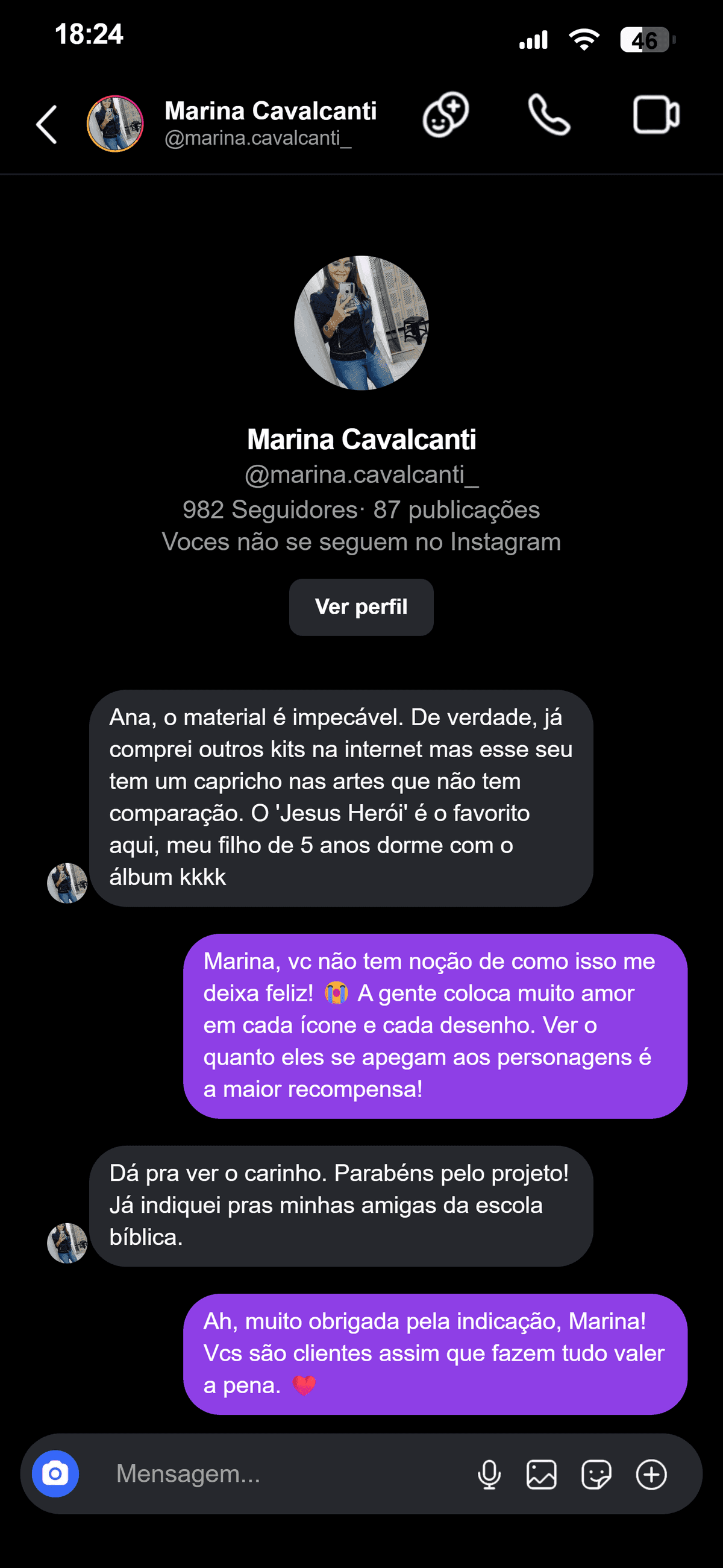 Conversa no Instagram com Marina sobre os jogos bíblicos