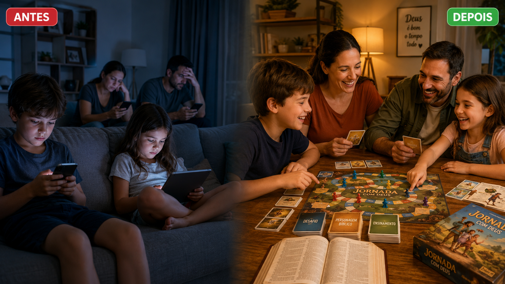 Rotina em família antes de usar os jogos bíblicos