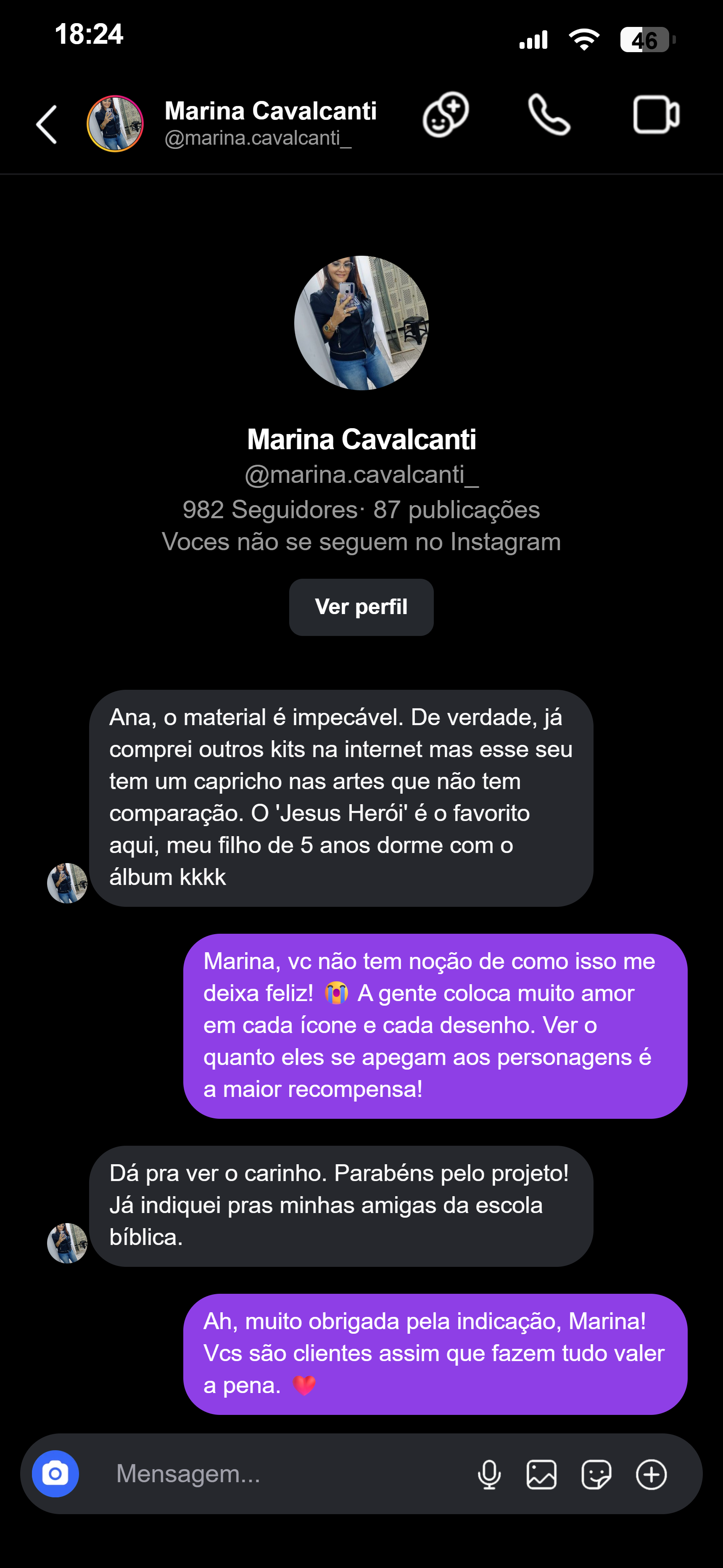 Conversa no Instagram com Marina sobre os jogos bíblicos